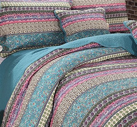 Hnnsi Bohemian Quilt Comforter Sets Queen Size 3 Pieces Cotton Boho
