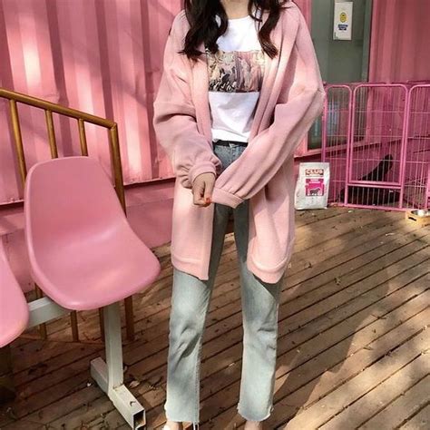 Pink Cardigan Outfit Cardigan Outfit Aesthetic Loose Cardigan Edgy