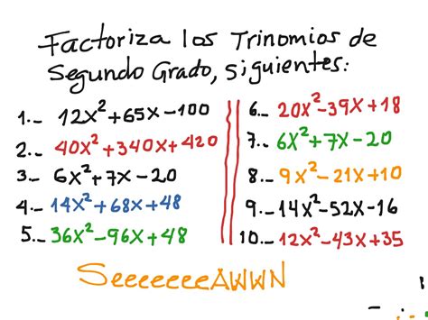 Trinomios De Segundo Grado Math Algebra Showme