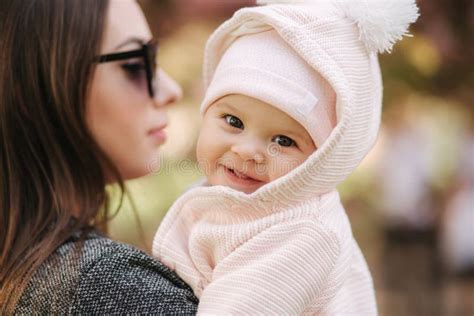 Portrait Of Cute Little Baby Girl Outside With Mom Beautiful Girl