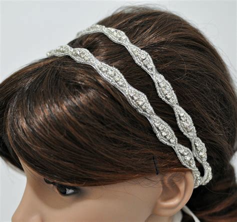 Double Beaded Trim In Silver Headbands Wedding Headpiece Ribbon
