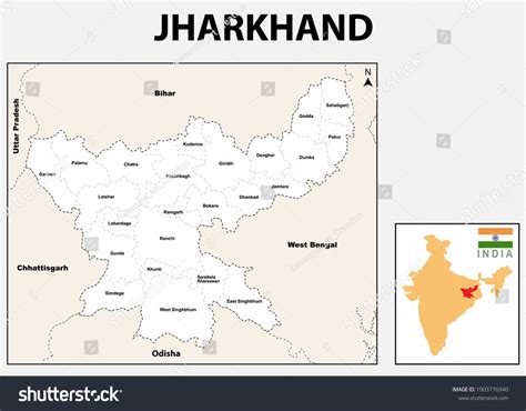 Jharkhand Map Political Administrative Map Jharkhand Stock Vector