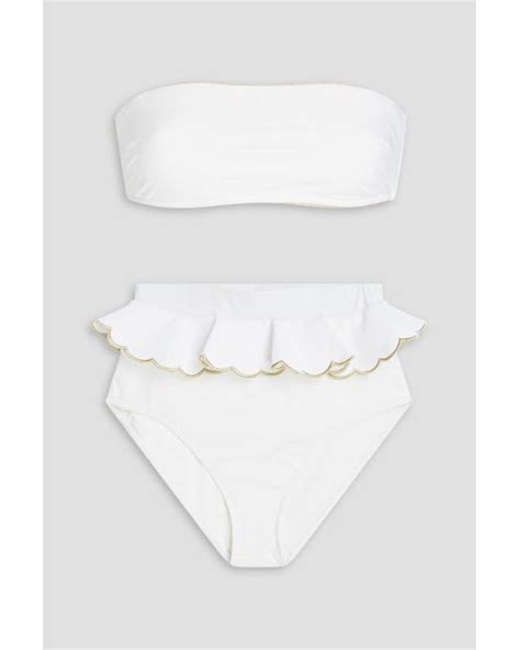 Zimmermann Scalloped Ruffled Bandeau Bikini In White Lyst