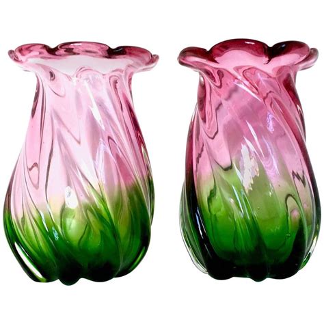 Pair Of Murano Glass Vases Ascribable To Vetreria Toso Italy 1950s