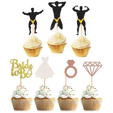 buy 12 bachelorette male stripper cupcake toppers and 24 glitter bride to be cupcake toppers