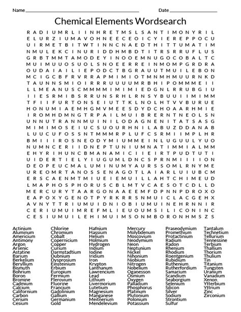 Pprintable Chemistry Word Search Puzzles Template Printable