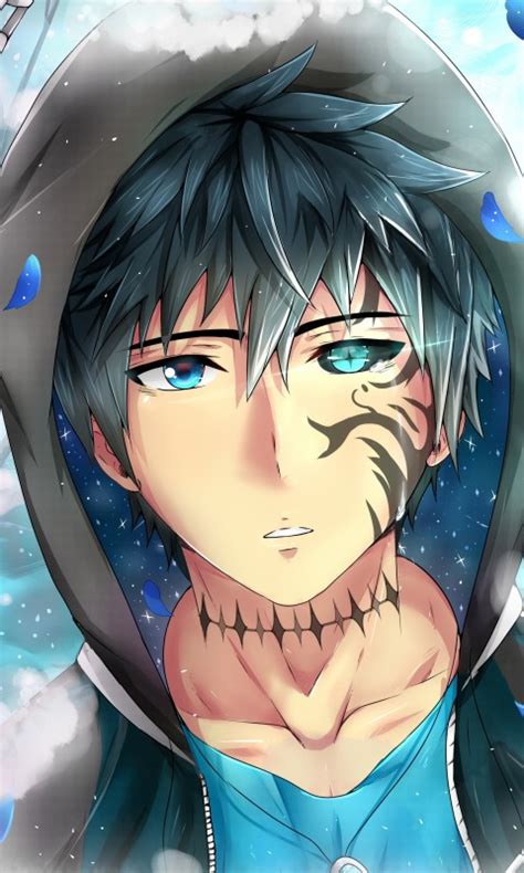 Download 480x800 Anime Boy Tattoo Colorful Eyes Shape Petals