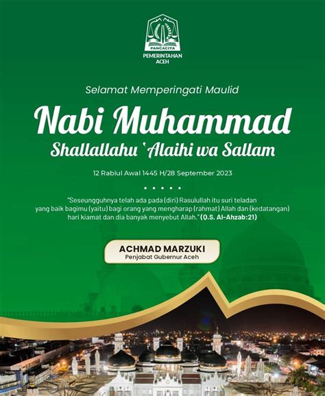 Pemerintah Aceh Mengucapkan Selamat Memperingati Maulid Nabi Muhammad