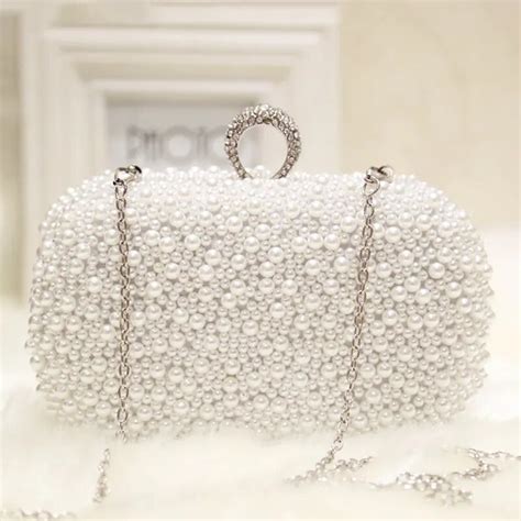 2018 White Pearl Clutch Bag Vintage Beaded Evening Bag Elegant Wedding