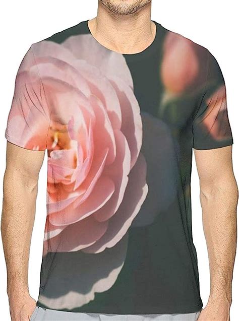 Pink Rose Mens Short Sleeve T Shirt Printed Round Neck Cotton Shirt