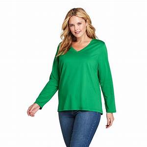 Lands 39 End Women 39 S Plus Size Relaxed Long Sleeve Supima Cotton V