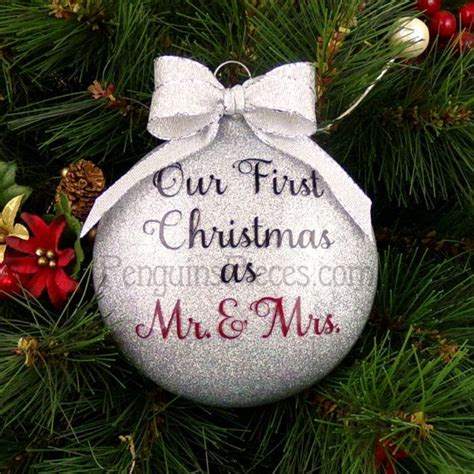 First christmas married ornament porcelain mr and mrs. Personalized Our First Christmas Married Glitter Ornament ...