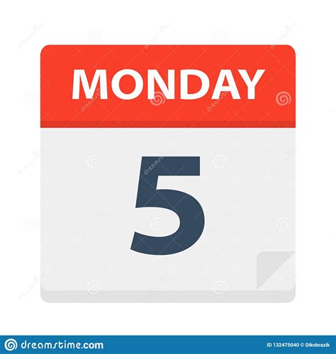 Monday 5 Calendar Icon Vector Illustration Of Week Day Paper Leaf