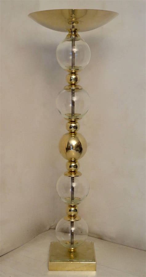 Murano Glass Spheres And Brass Round Art Deco Floor Lamp 1930 For Sale