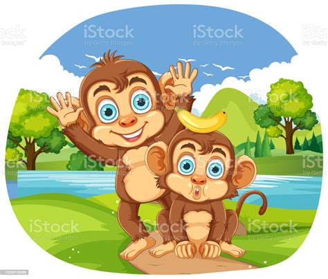 Two Funny Monkeys Cartoon Characters Stock Illustration Download