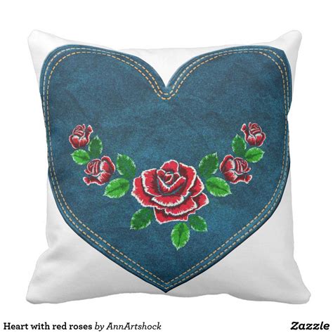 Heart With Red Roses Throw Pillow Pillows Throw Pillows Red Throw