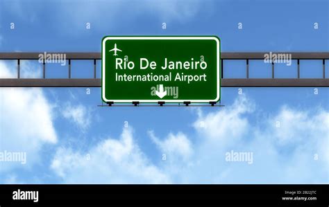 Rio De Janeiro Brazil Airport Highway Road Sign 3d Illustration Stock