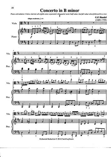 Simplified Piano Score For Viola Concerto Movements — Volume 1