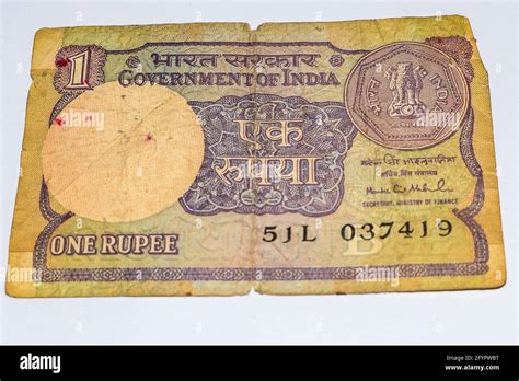Rare Old Indian One Rupee Currency Note On White Background Government