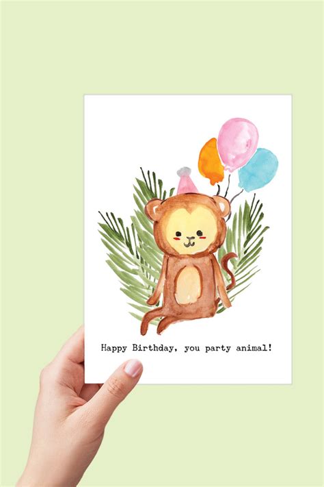 Monkey Birthday Card Happy Birthday Printable Party Animal Safari