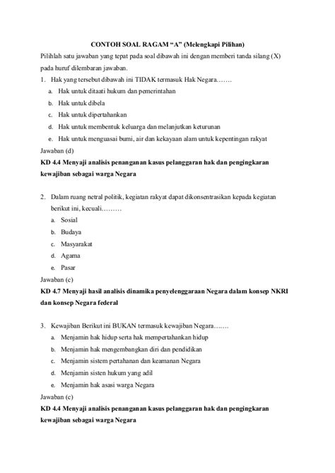 Contoh Soal Pilihan Ganda Kasus Pelanggaran Hak Dan Pengingkaran