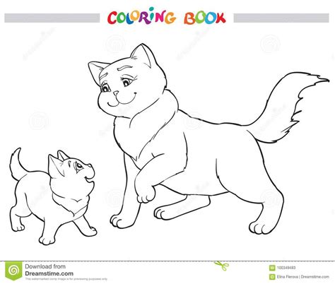 Mother cat and kitten clipart. Vector Illustration Cat Mother With Kitten. Coloring Book ...