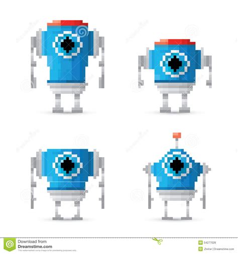 Pixel Style Robot Set Stock Vector Image 54277028