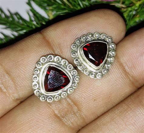 Genuine Garnet Studs Earrings Gemstone Jewelry For Her Gifts For