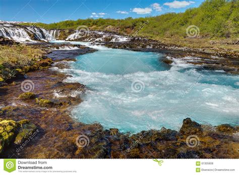 The Turquoise Water Of Bruarfoss Stock Photo Image Of Scenery Blue