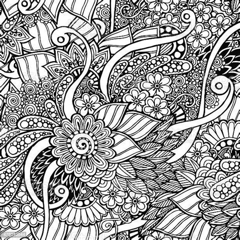 Seamless Floral Retro Doodle Black And White Background Pattern Stock