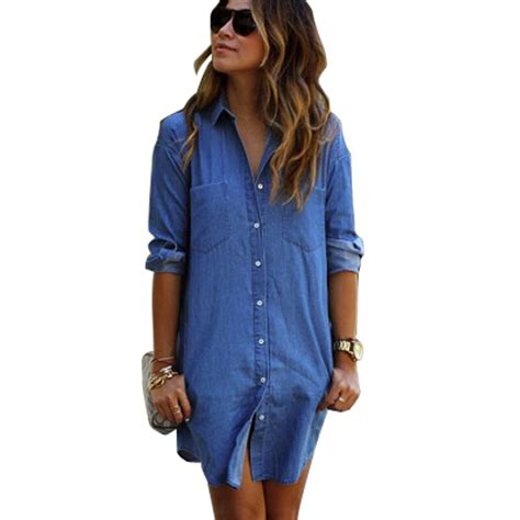 Sexy Blue Jean Dresses For Women 2015 Autumn Long Sleeve Denim Long