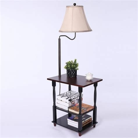 Zimtown Wood Floor Lamp With Built In Two Tier Black Table With Open