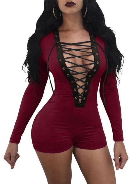 Aliexpress Com Buy Cut Out Sexy Lace Up Bodysuit Rompers Women