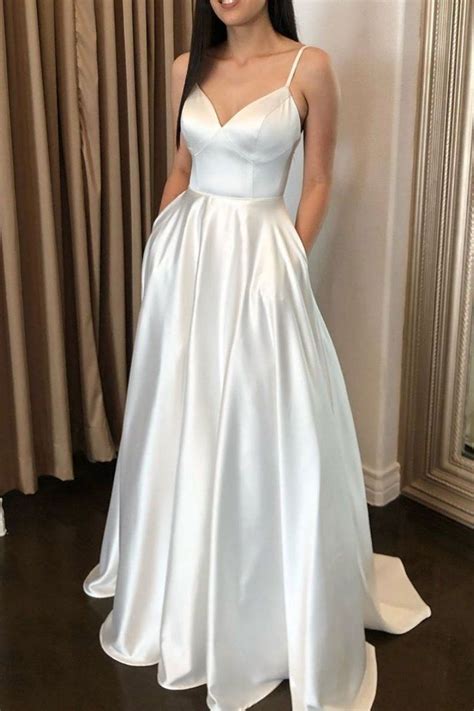 Simple White Satin Long Prom Dresses Cheap White Evening Dresses White Formal Dresses In 2021