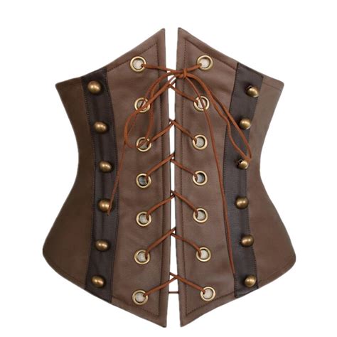2021 2017 Sexy Gothic Steampunk Faux Leather Corset Underbust Brown