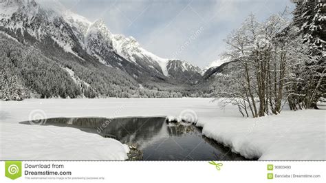 Beautiful Winter Landscape At Antholz Lake Italian Alps South Tirol