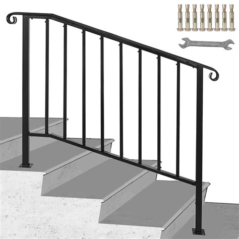 Buy Happybuy Handrail Picket 3 Fits 3 Or 4 Steps Matte Black Stair Rail Wrought Iron Handrail