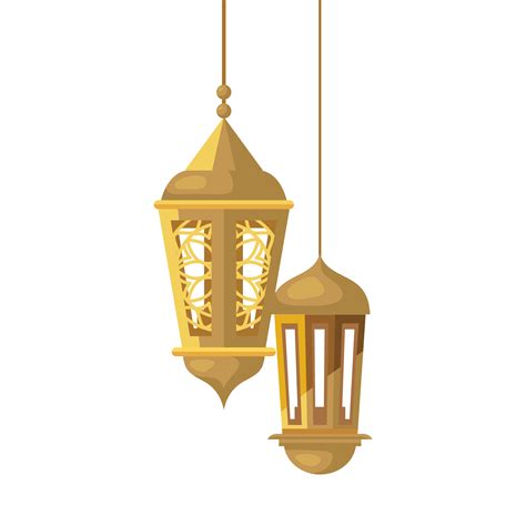 Ramadan Kareem Lanterns Hanging Golden Lanterns Hanging On White