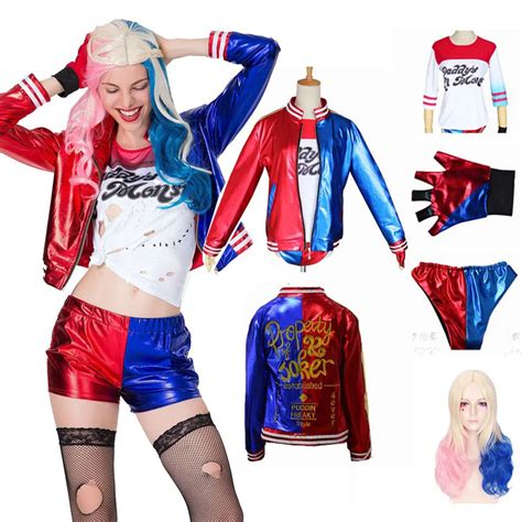 Adult Women Harley Quinn Costumes T Shirt Short Pants Jacket Squad Cosplay Halloween Costume Set
