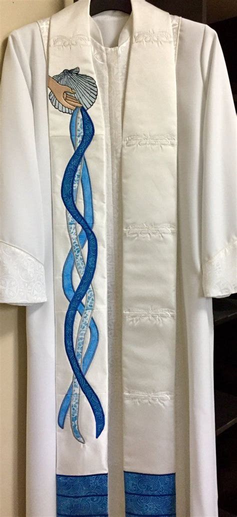 Designer Collection White Baptismal Stole With Shell And Etsy Clergy Stoles Baptism