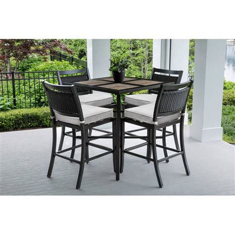 Oakland Living Wood And Aluminum 5 Piece Bar Height Patio Dining Set