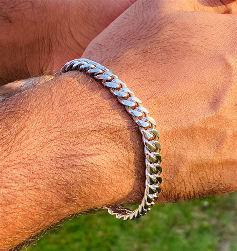 Mens 8mm Miami Cuban Link Bracelet Silver 5x Layered Stainless Steel 8mm Thick 8 5inch Bracelet