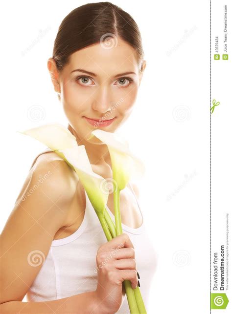 Beautiful Woman With Calla Flower Stock Photo Image Of Adorable Nice