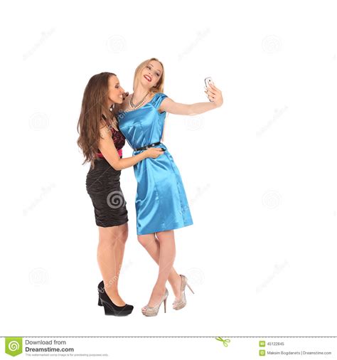 Portrait Of Two Beautiful Girls Making Selfies Stock Image Image Of Friends Caucasian 45122845