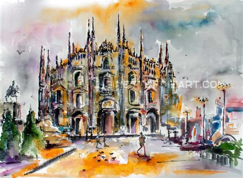Milan Italy Art Large Original Watercolor And Ink By Ginette Fine Art
