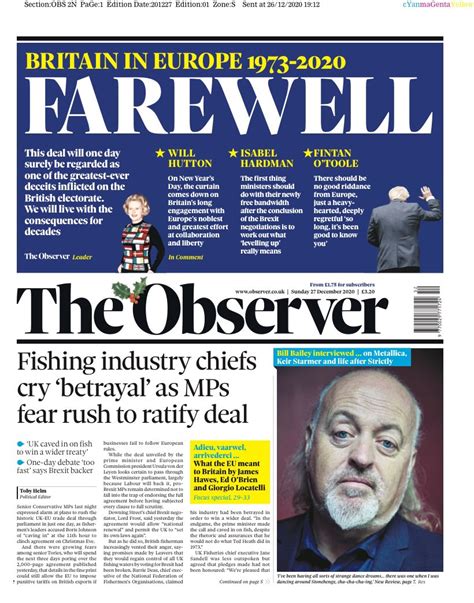 Observer Front Page 27th Of December 2020 Tomorrows Papers Today