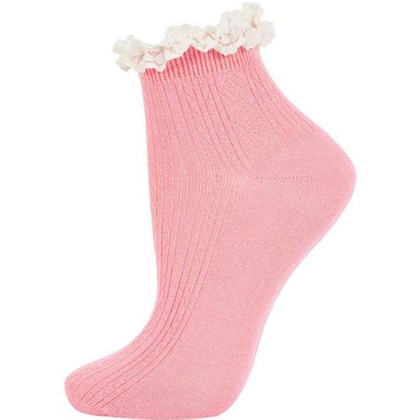 TOPSHOP Pink Lace Trim Ankle Socks Topshop Socks Pink Lace Cotton