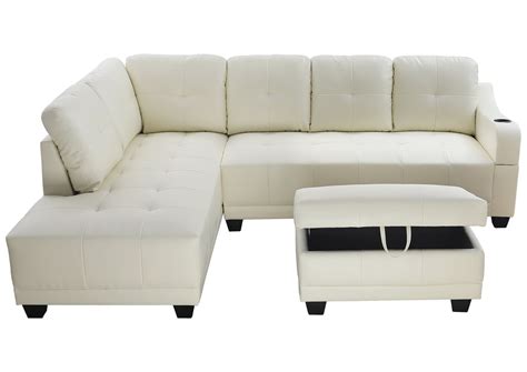 White Leather Sectional Sofa With Ottoman Baci Living Room