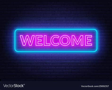 Neon Sign Welcome On Brick Wall Background Vector Image