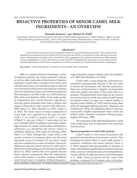 First report on incidence of echinococcus canadensis g6 strain from a dromedary camel of india journal of camel practice and research. (PDF) Bioactive Properties of Minor Camel Milk Ingredients ...